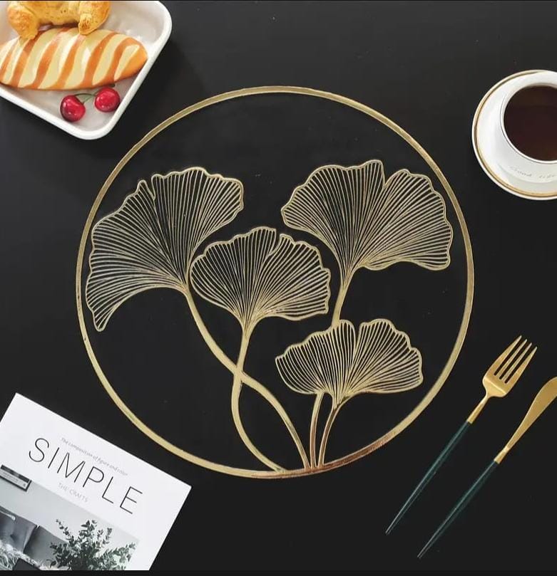 2/4/6 Vinyl Placemats & Coaster Golden Color Geometric Hollow Out Rose Flower Non Slip Dining Table Mats Coaste