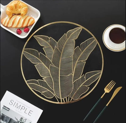 2/4/6 Vinyl Placemats & Coaster Golden Color Geometric Hollow Out Rose Flower Non Slip Dining Table Mats Coaste