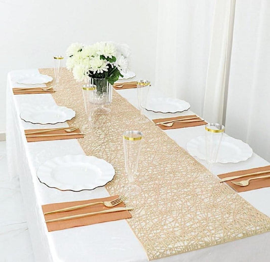 5 feet Gold Reversible Metallic Woven Vinyl Plastic Table Runner Wedding Party Events Receptions Home Decorations Supplies
