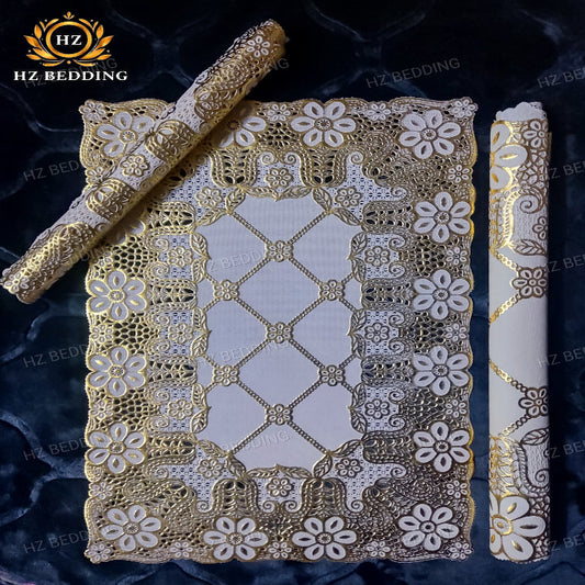 3pcs Premium center table dressing table and side Table Mat Golden Large pcs size(14×36) And small 2pcs size(11×17) Inches material vinyl soft plastic Premium