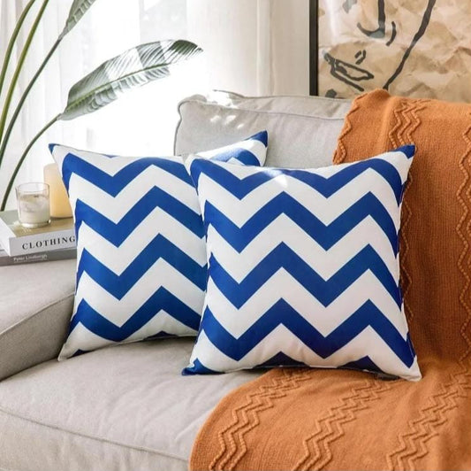 Modern Blue Zigzag Design White Geometric Throw Cushion Case Chevron Grid Cushion Cover High Quality Fashion Grid Couch Decor