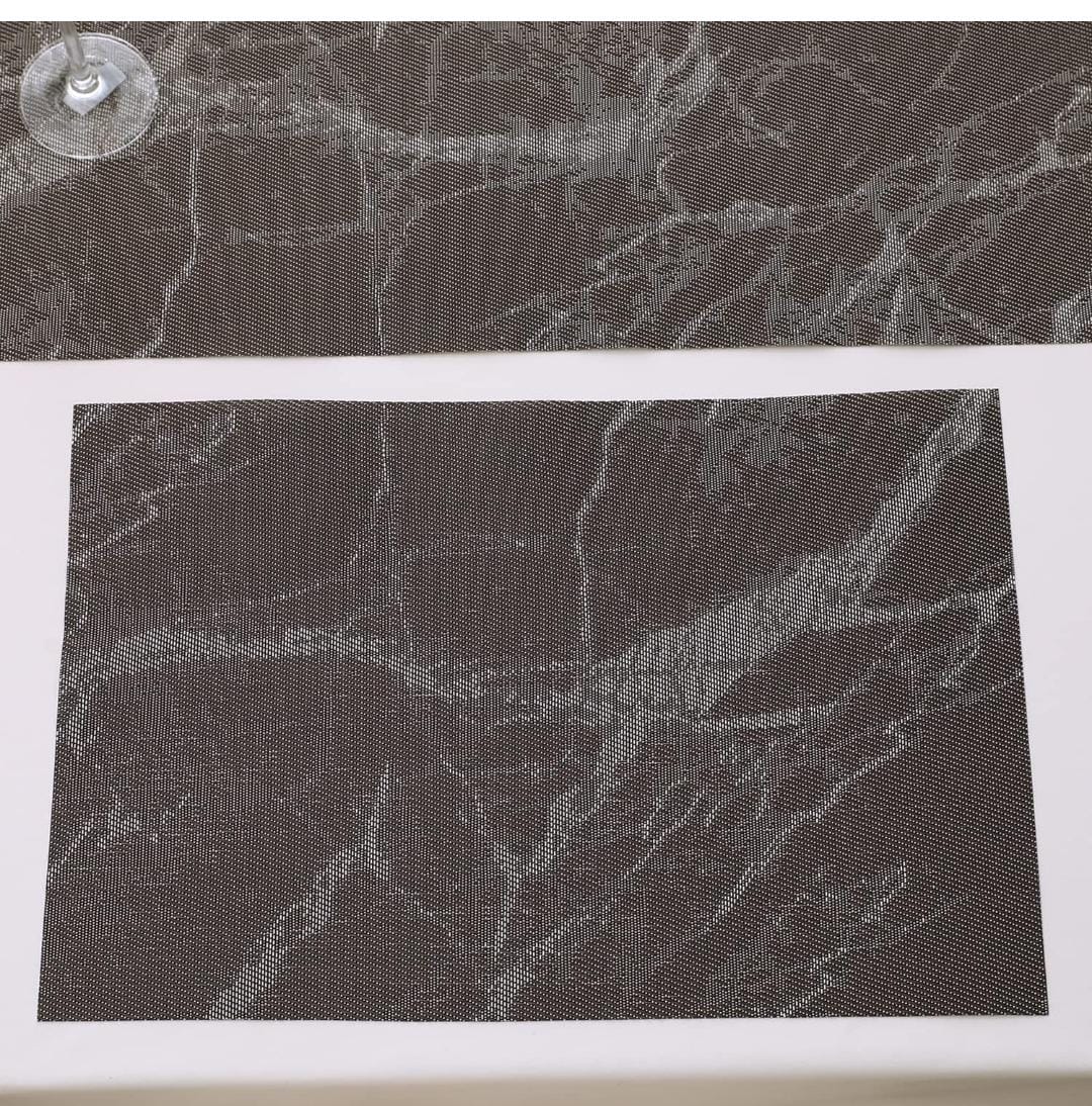 7Pcs Table Mat & Table Runner Black Marble Design Set Heat Resistant Placemats, Stain Resistant Washable PVC Table Mats for Dining Table Woven Placemat