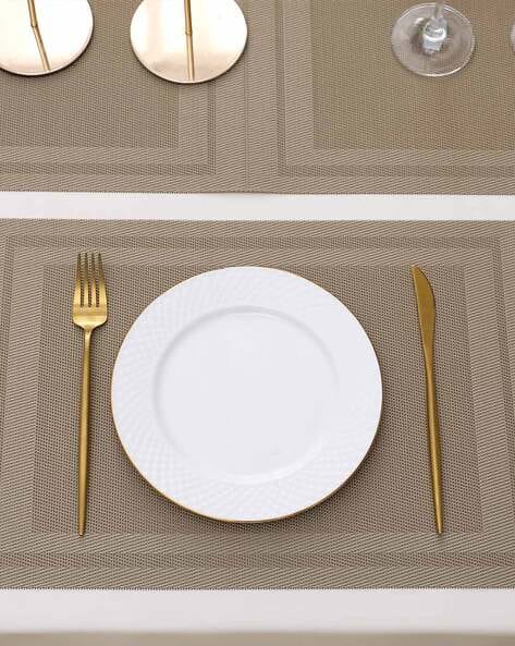7Pcs Table Mat & Table Runner New Beige Color Set Heat Resistant Placemats, Stain Resistant Washable PVC Table Mats for Dining Table Woven Placemat