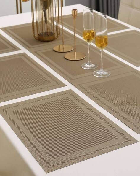 7Pcs Table Mat & Table Runner New Beige Color Set Heat Resistant Placemats, Stain Resistant Washable PVC Table Mats for Dining Table Woven Placemat