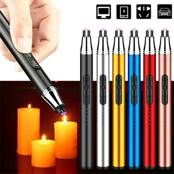 Aluminum Tube USB Arc Pulse Ignition Gun, Gas Stove Igniter, Windproof, Hose Lighter, Outdoor Candle, 360 Degree
