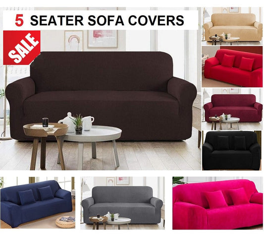 5 Seater (3+1+1) Sofa Cover Set 5 Seater Sofa Cover Elastic Fitted Solid Color Jersey Cover Comfortable Couch Cover Standard Size