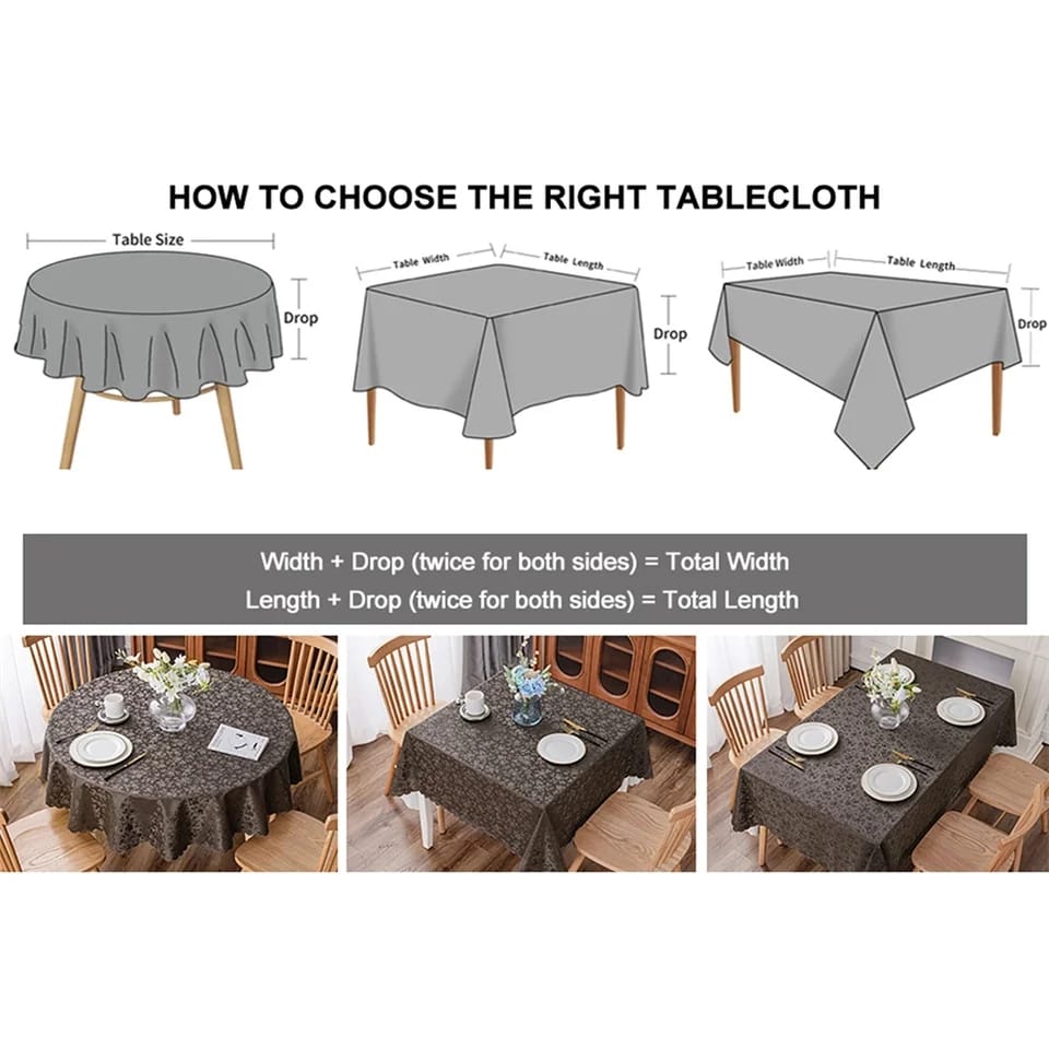 4 6 & 8 Seater Dark Grey Tablecloth with beautiful Spill-Proof Table Cloth in Washable Oil Proof anti-scalding Pvc Vinyl Table Cover Decoration for Kitchen Dining
