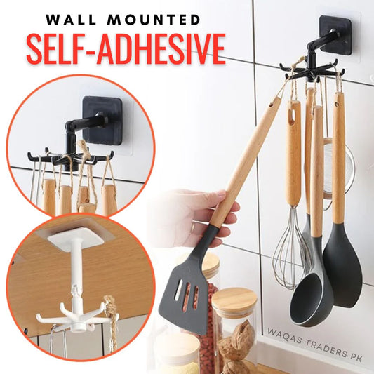 360 Degrees Self-Adhesive Hook Kitchen Bathroom Storage Hanger Wall Hanging Cabinet Shelf Rotating Folding Hooks Foldable Rotatable Mounted Organizer Holder Moisture Proof Swivel Seamless Hangers Mount Adhesive Strong Bearing Manual Detachable
