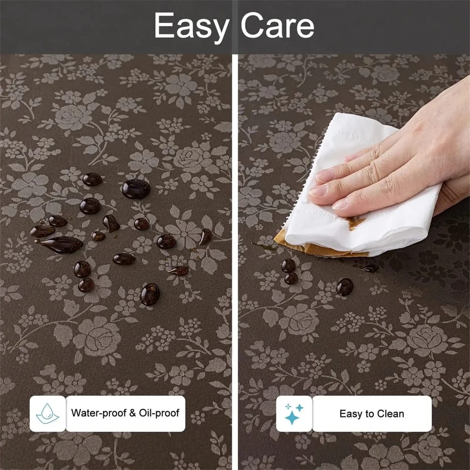 4 6 & 8 Seater DarBrown Tablecloth with beautiful Spill-Proof Table Cloth in Washable Oil Proof anti-scalding Pvc Vinyl Table Cover Decoration for Kitchen Dining 60X90