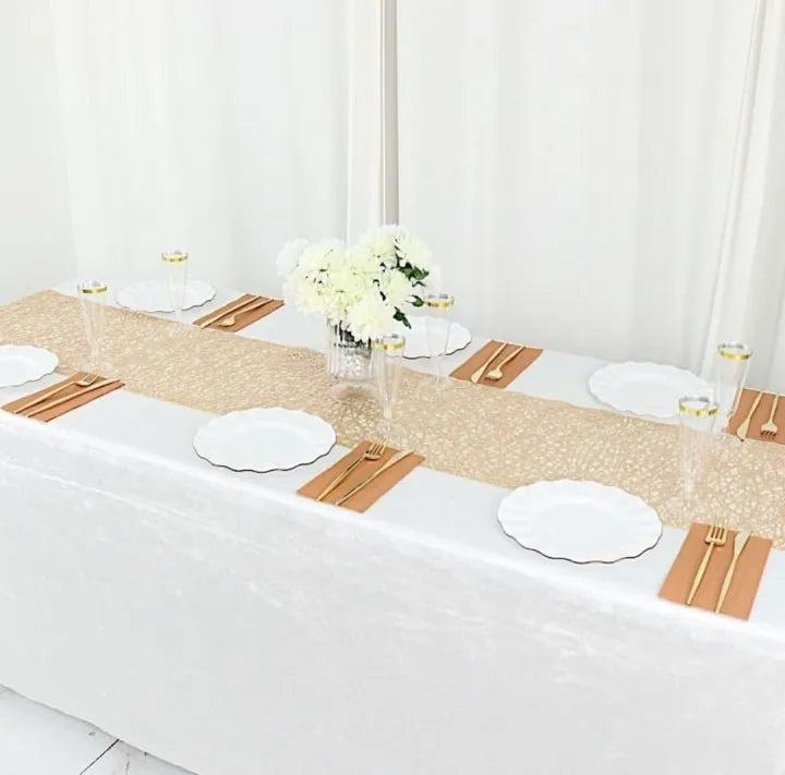 5 feet Gold Reversible Metallic Woven Vinyl Plastic Table Runner Wedding Party Events Receptions Home Decorations Supplies
