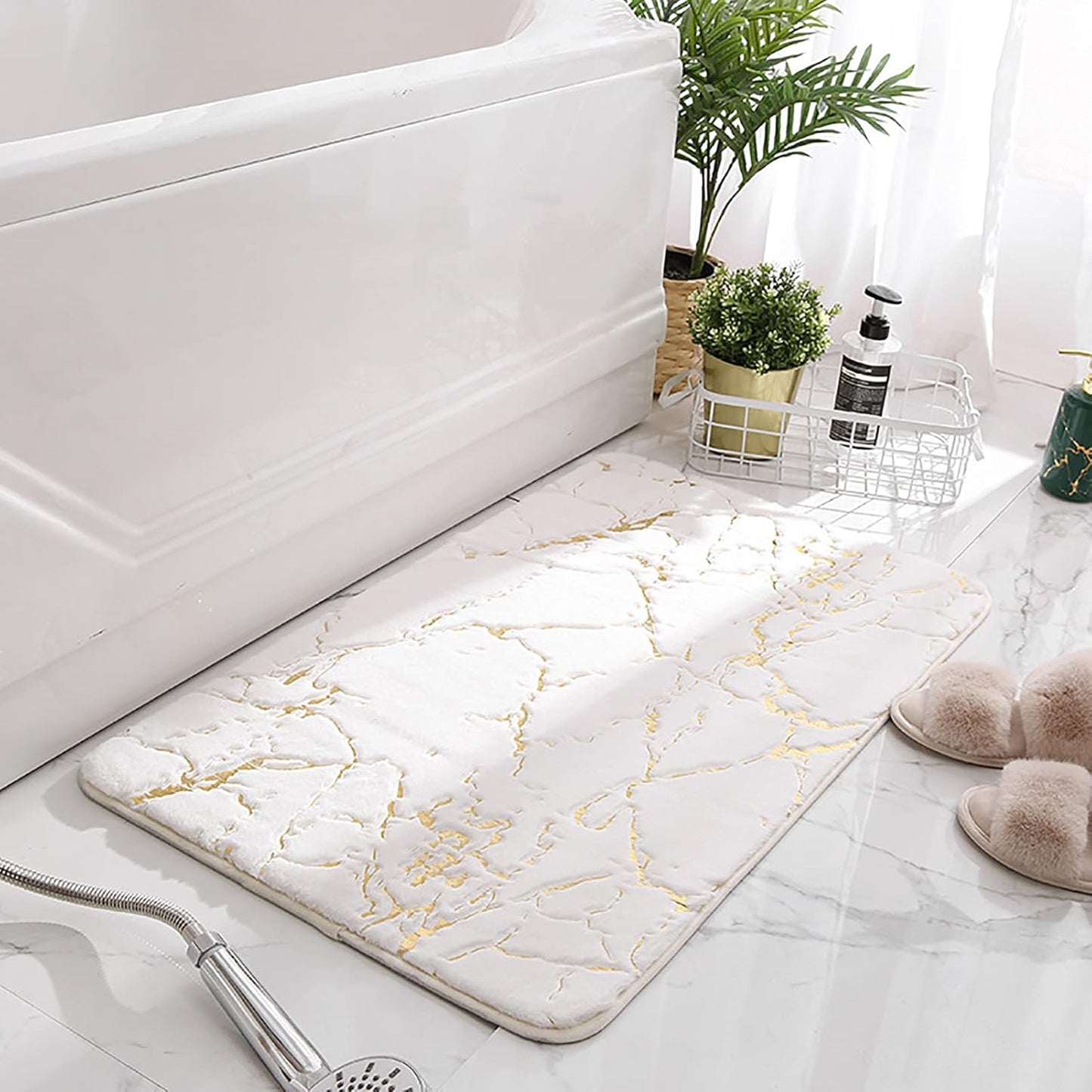 Memory Foam Bath Mat Marble Design Bathroom Rugs Super Water Absorbent Bath Mats for Bathroom Machine Washable Bath Rugs 40X60CM Marble Design