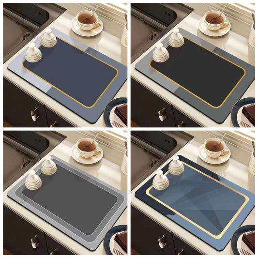 Dish Drying Mat for Multi color and Design Kitchen Counter Decor Absorbent Dish Mat Drying Pad Leaves Dish Drainer Rack Mats for Coffee Bar