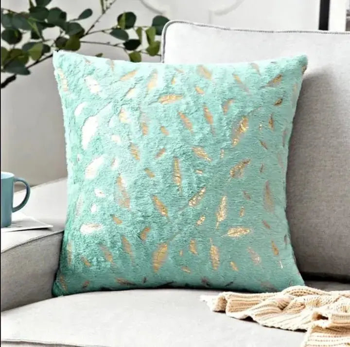 Bronzing Feather Leaf Cushion Cover 16x16
