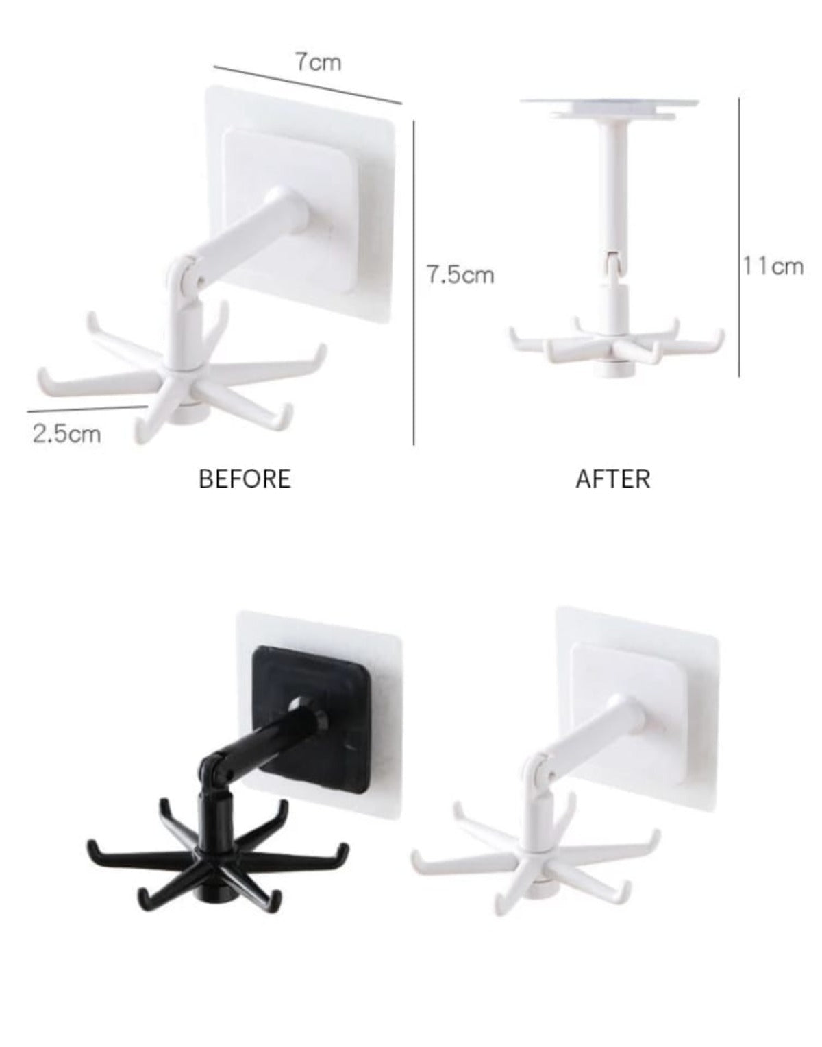 360 Degrees Self-Adhesive Hook Kitchen Bathroom Storage Hanger Wall Hanging Cabinet Shelf Rotating Folding Hooks Foldable Rotatable Mounted Organizer Holder Moisture Proof Swivel Seamless Hangers Mount Adhesive Strong Bearing Manual Detachable