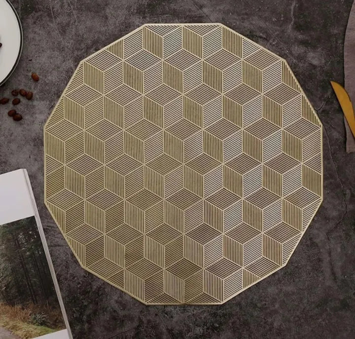 2/4/6 PVC Placemats & Coaster Golden Color Geometric Hollow Out Rose Flower Non Slip Dining Table Mats Coaster