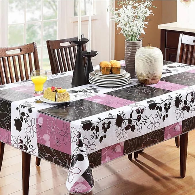 6 Seater Table Cover with beautiful White Lace Spill-Proof Table Cloth in Washable Oil Proof anti-scalding PVC Vinyl Table Cover Decoration for Kitchen Dinning Table