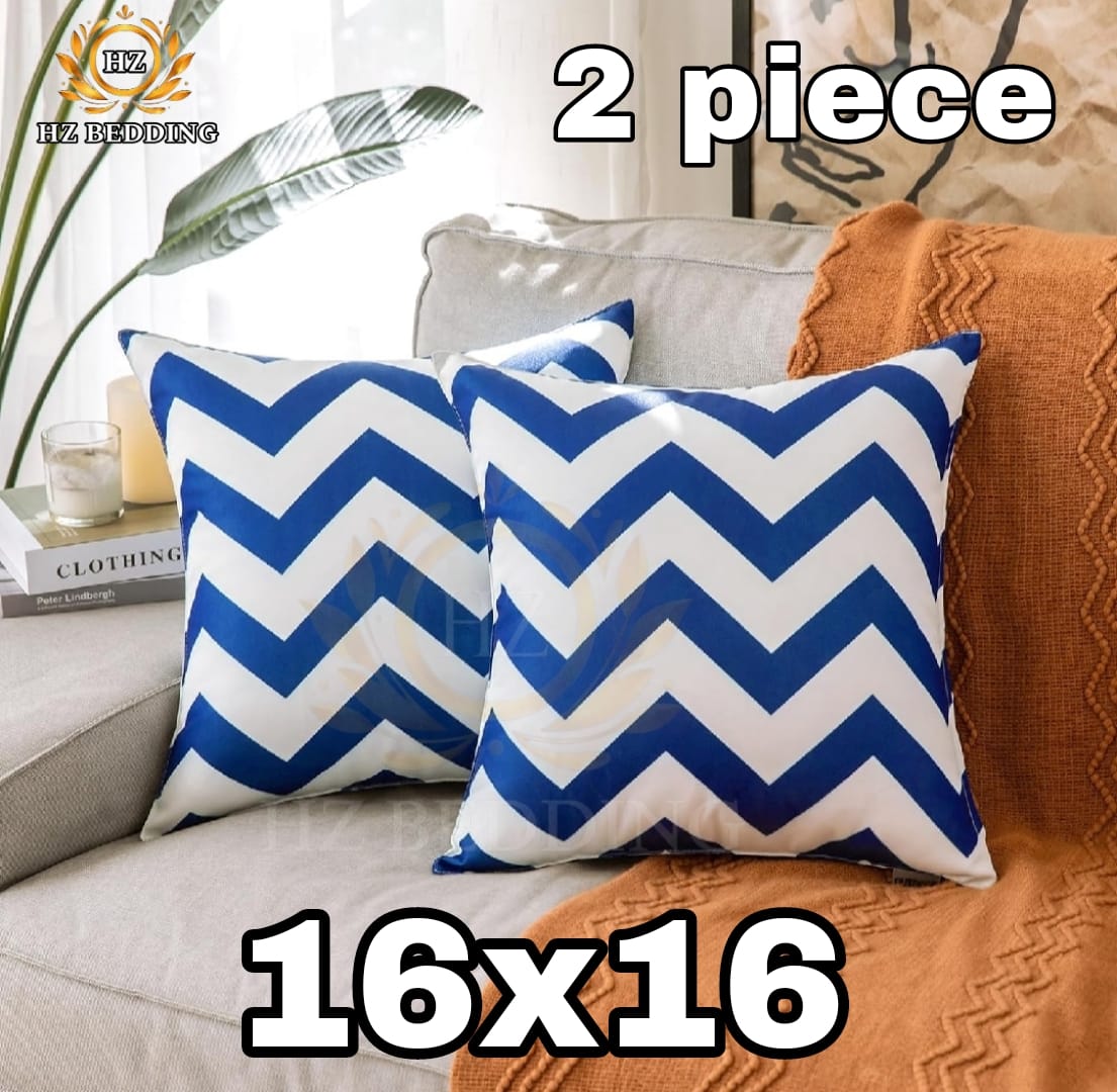 Modern Blue Zigzag Design White Geometric Throw Cushion Case Chevron Grid Cushion Cover High Quality Fashion Grid Couch Decor