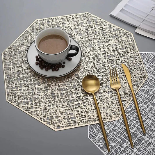 2/4/6 PVC Hangable Placemats Octagonal Hollow Waterproof Non Slip Dinner Table Mats Heat-insulated Pad Coaster Kitchen Desktop Decor