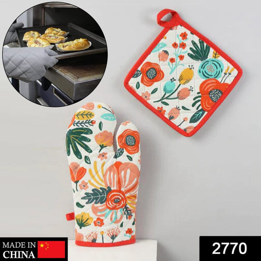 Kitchen Gloves and Pot Holders Kitchen Cooking Gloves 2 Pcs Set Heat Resistant Pad for Baking BBQ Home Decor