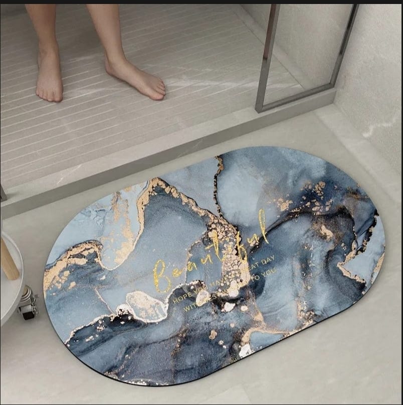 Marble Design Oval Absorbent Antislip Door Mat