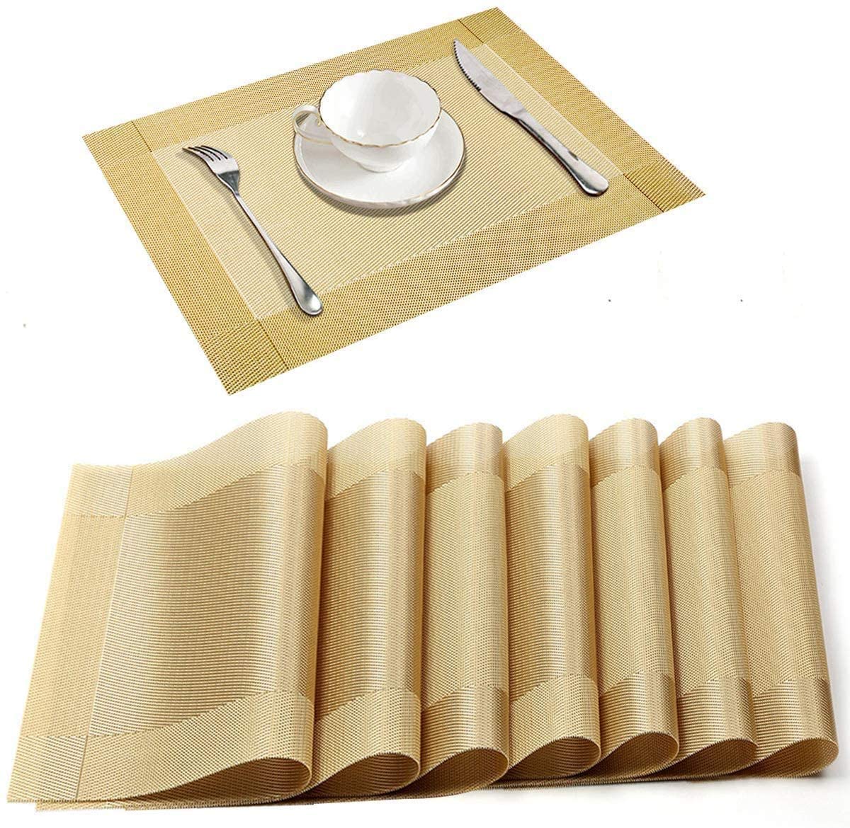Set of 2/4/6/8pcs Golden Pvc Placemats,