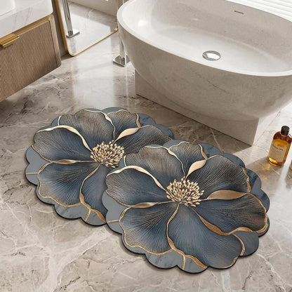 Gold Floral Bathroom Rug, Indoor Outdoor Mat, Washable Bedroom Carpet