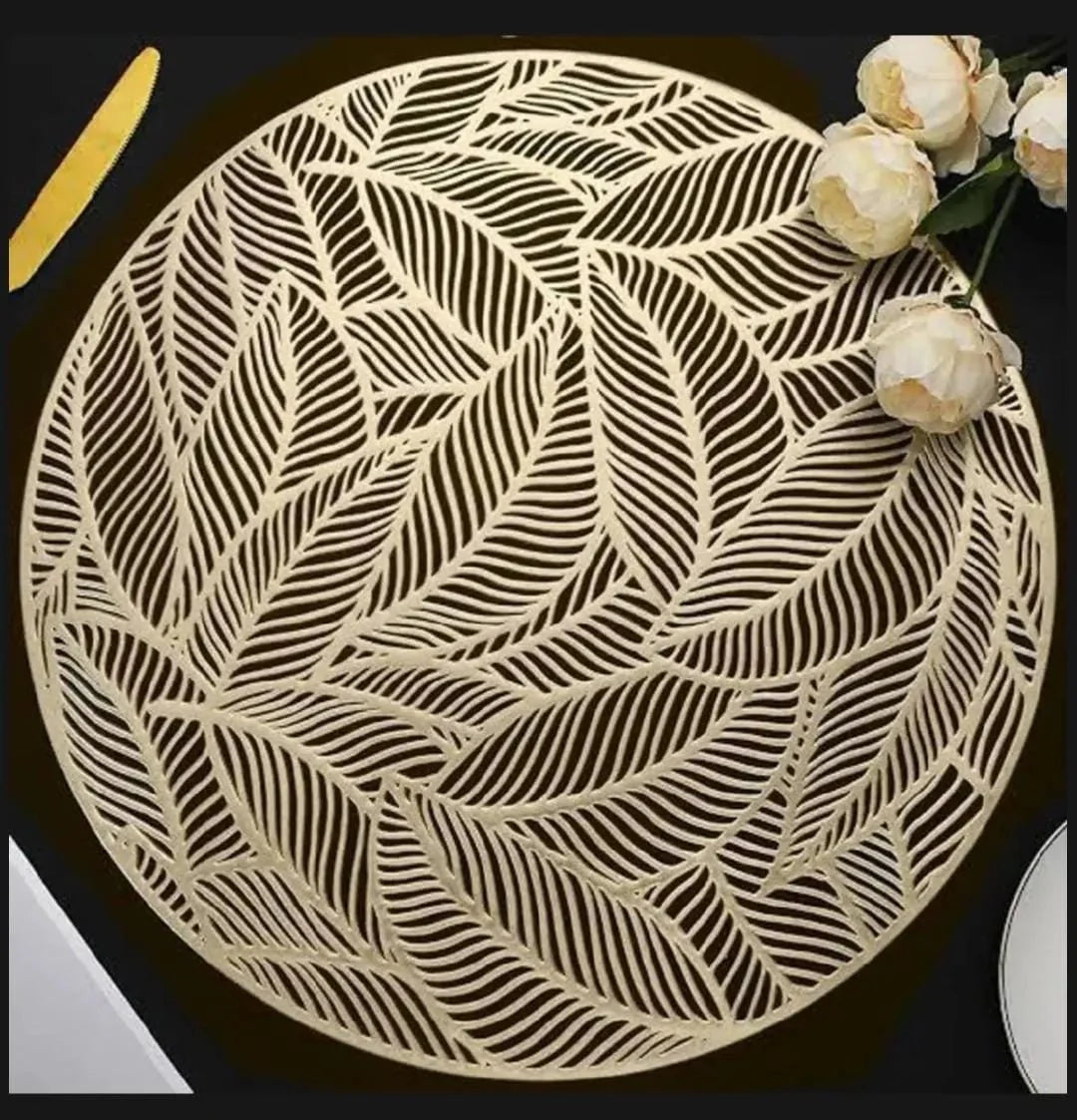 2/4/6/8 PVC Leaf Shape Round Placemats
