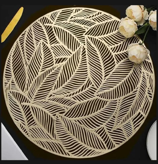 2/4/6/8 PVC Leaf Shape Round Placemats