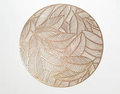 2/4/6/8 PVC Leaf Shape Round Placemats