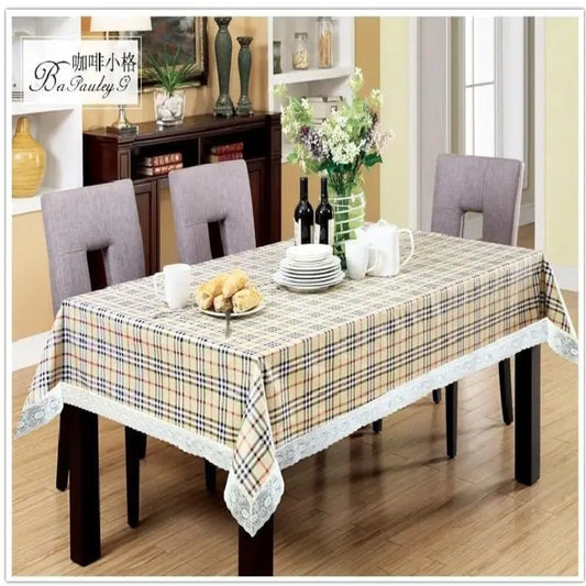 8 Seater Table Cover with beautiful White Lace Spill-Proof Table Cloth in Washable Oil Proof anti-scalding PVC Vinyl Table Cover Decoration for Kitchen Dinning Table