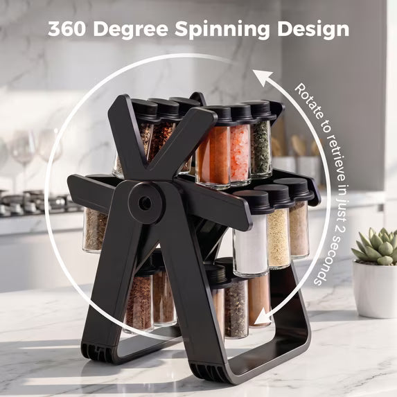18 Jar Rotating Spice Organizer Rack 360 Degree Kitchen Seasoning Stand