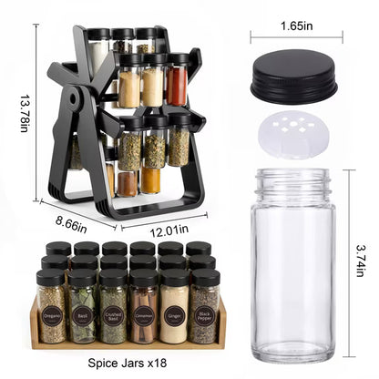 18 Jar Rotating Spice Organizer Rack 360 Degree Kitchen Seasoning Stand