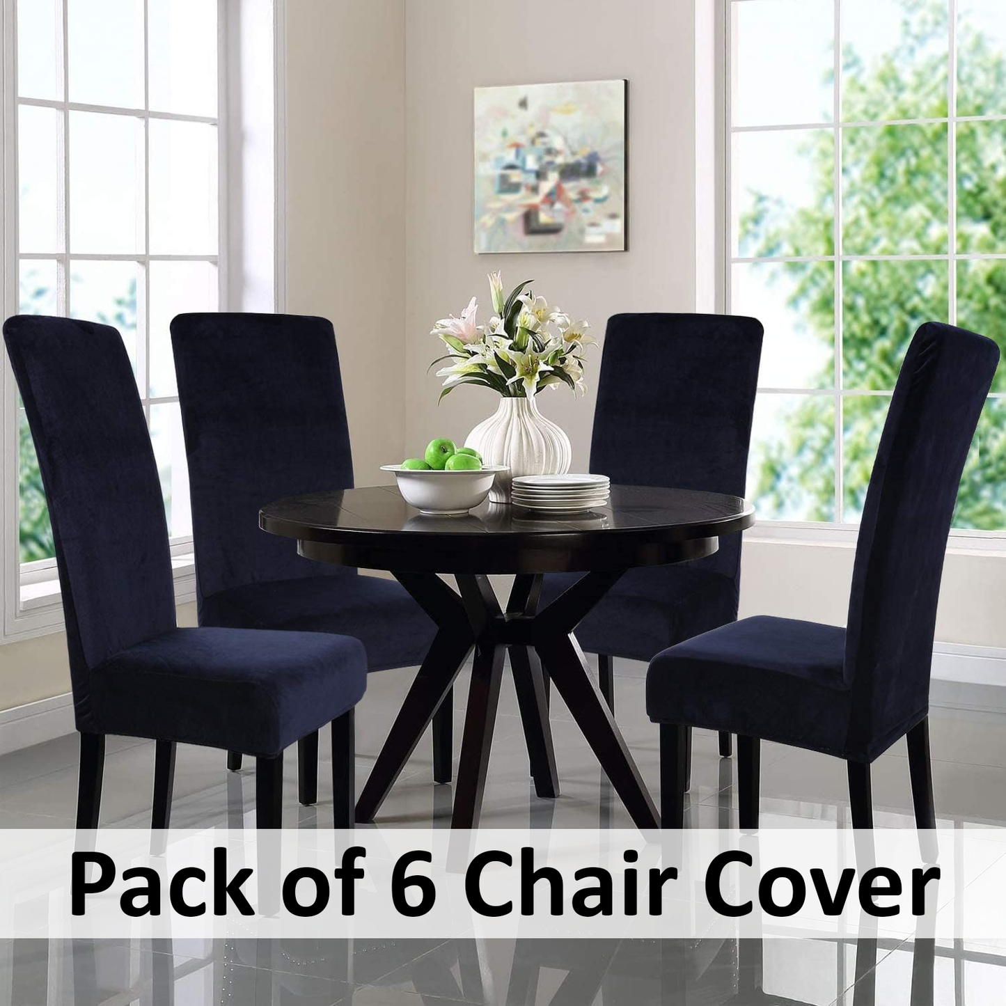 6 seater Dining Chair Cover Set Elastic Fitted Solid Color Jersey Cover Comfortable Chair Cover For Dining Room