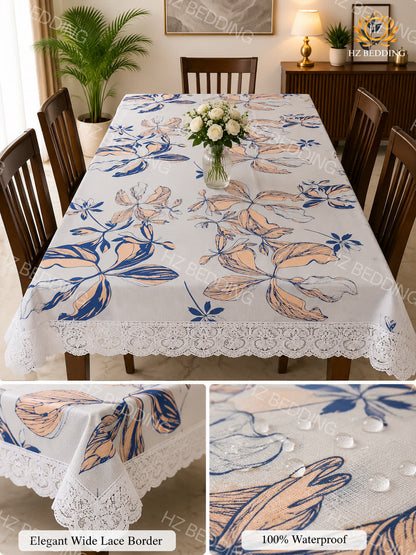4/6/8 Seater Waterproof Table Cover with Elegant Lace Border New Design A