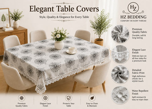 4/6/8 Seater Waterproof Table Cover with Elegant Lace Border New Design B