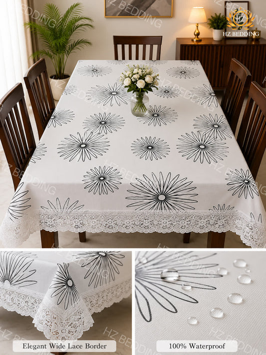 4/6/8 Seater Waterproof Table Cover with Elegant Lace Border New Design B