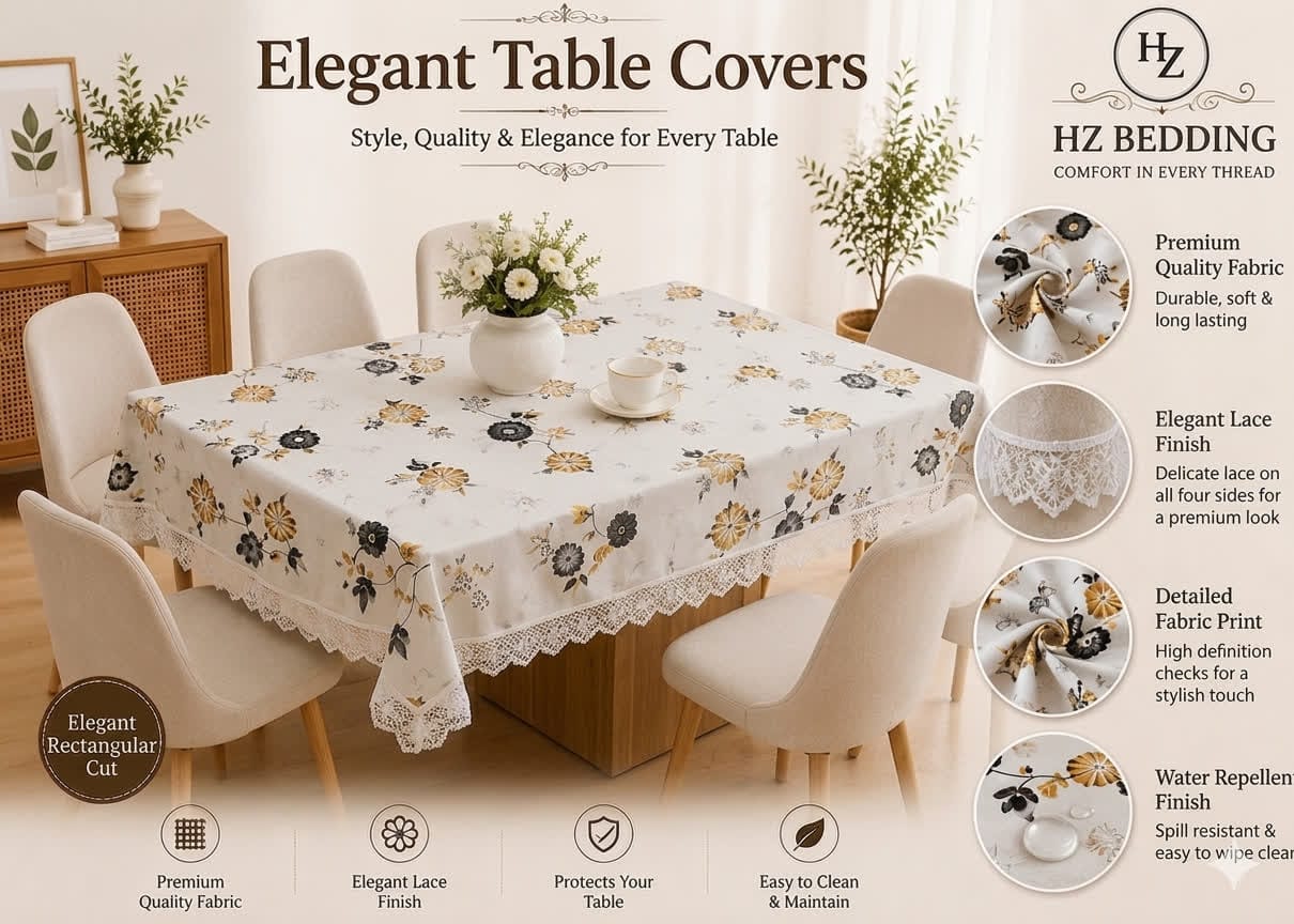 4/6/8 Seater Waterproof Table Cover with Elegant Lace Border New Design C