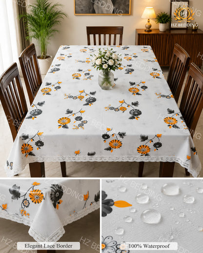 4/6/8 Seater Waterproof Table Cover with Elegant Lace Border New Design C
