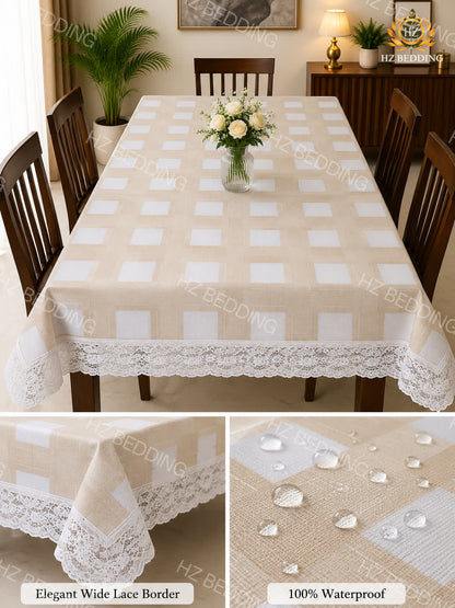 4/6/8 Seater Waterproof Table Cover with Elegant Lace Border New Design D
