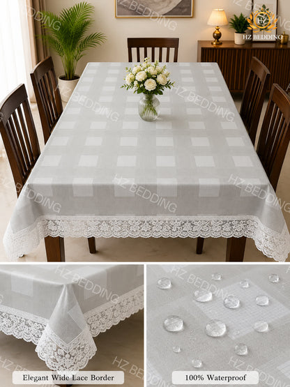 4/6/8 Seater Waterproof Table Cover with Elegant Lace Border New Design E