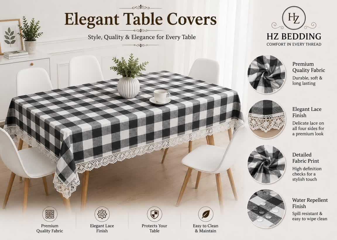 4/6/8 Seater Waterproof Table Cover with Elegant Lace Border New Design I