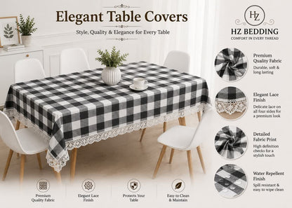 4/6/8 Seater Waterproof Table Cover with Elegant Lace Border New Design I