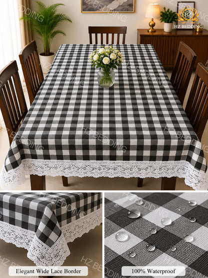 4/6/8 Seater Waterproof Table Cover with Elegant Lace Border New Design I