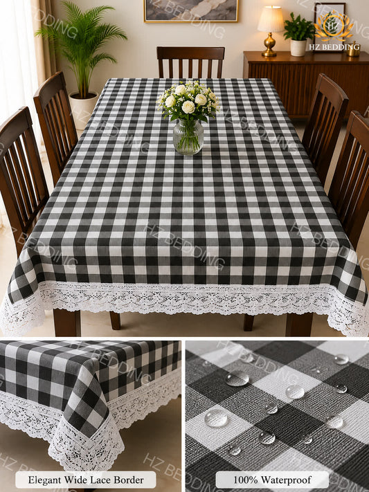 4/6/8 Seater Waterproof Table Cover with Elegant Lace Border New Design I