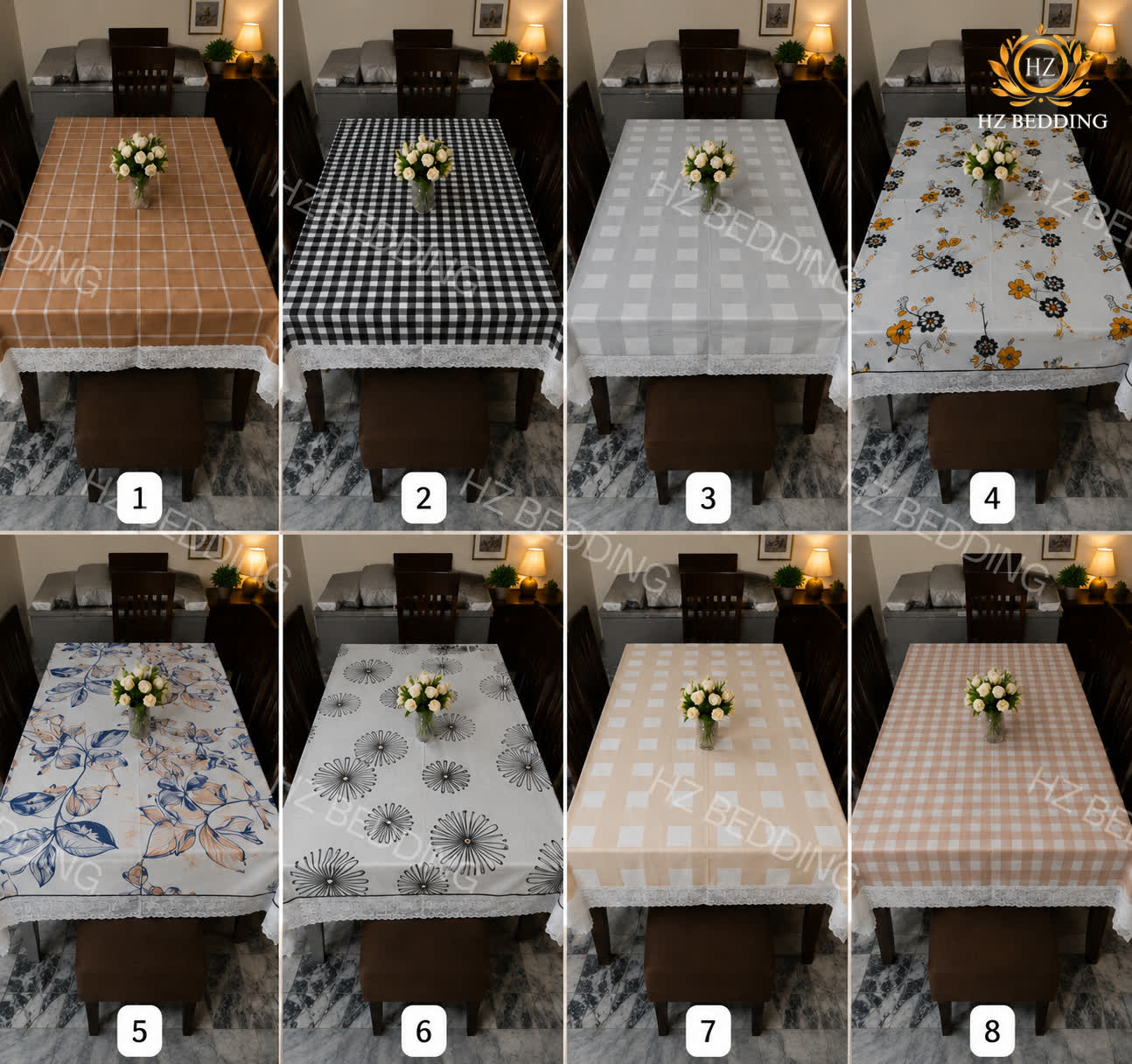 4/6/8 Seater Waterproof Table Cover with Elegant Lace Border New Design G