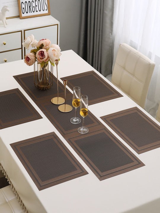 5 Pieces Brown A PVC Washable Placemats with Runner