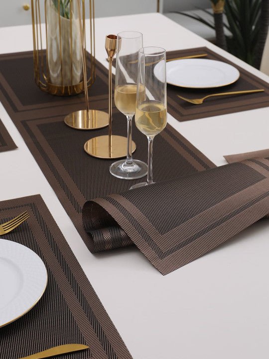 5 Pieces Brown A PVC Washable Placemats with Runner
