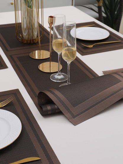 5 Pieces Brown A PVC Washable Placemats with Runner