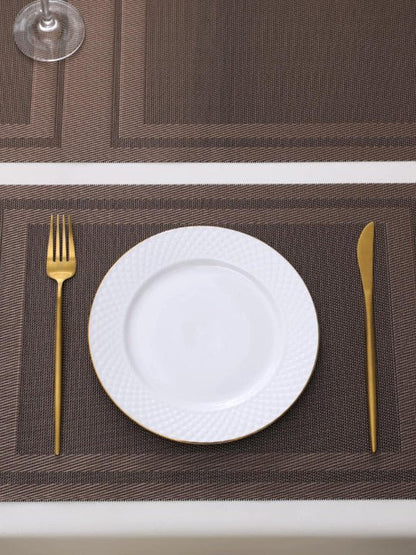 5 Pieces Brown A PVC Washable Placemats with Runner