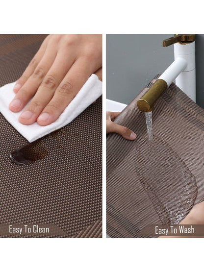 5 Pieces Brown A PVC Washable Placemats with Runner